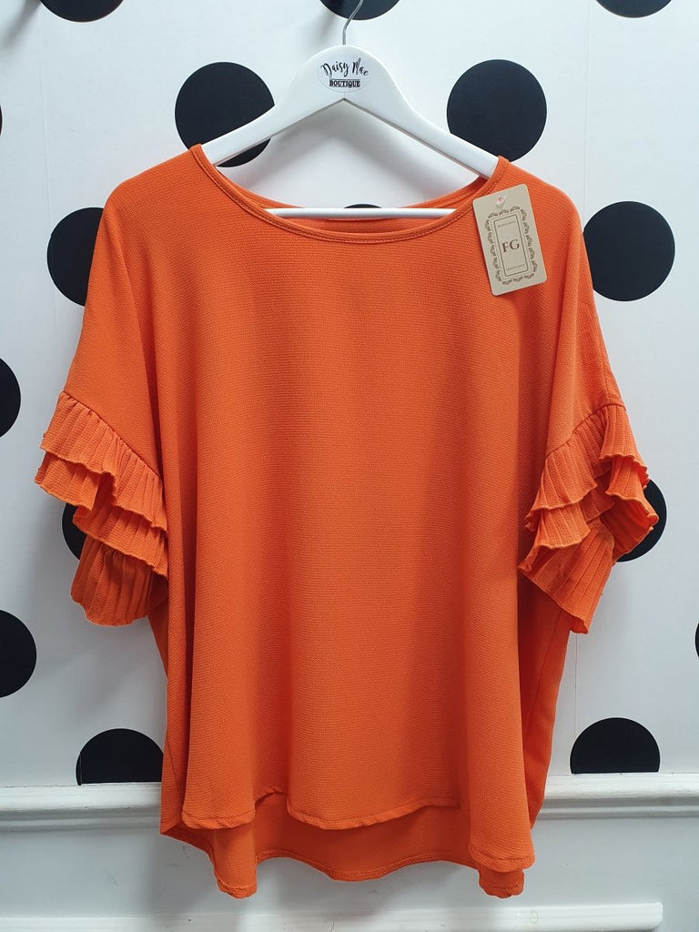Amber Orange Frill Sleeve Tee - Daisy Mae Boutique