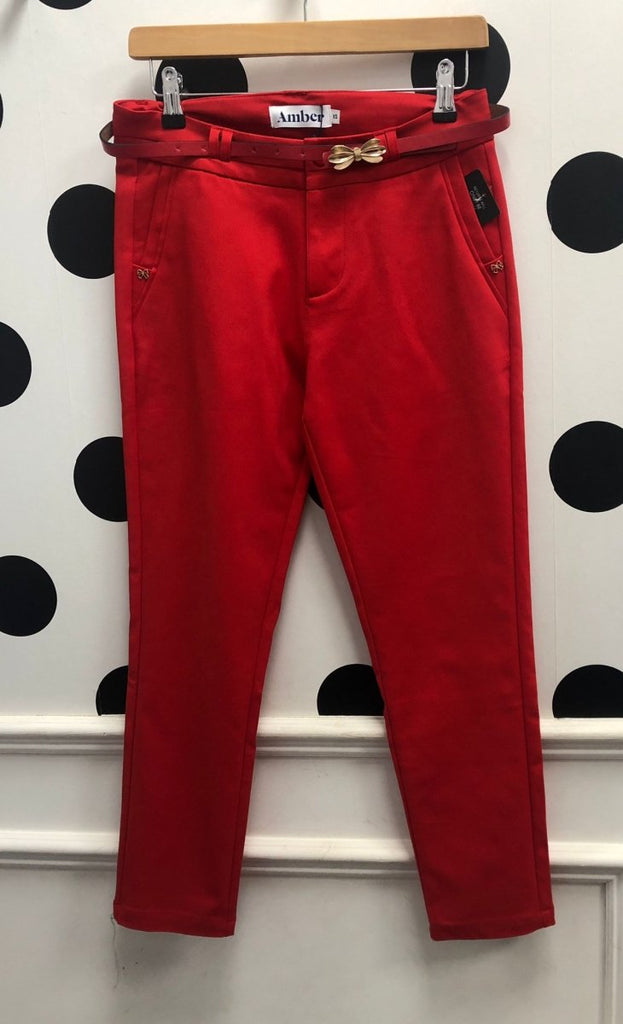 Amber Red Cropped Chino Trousers - Daisy Mae Boutique