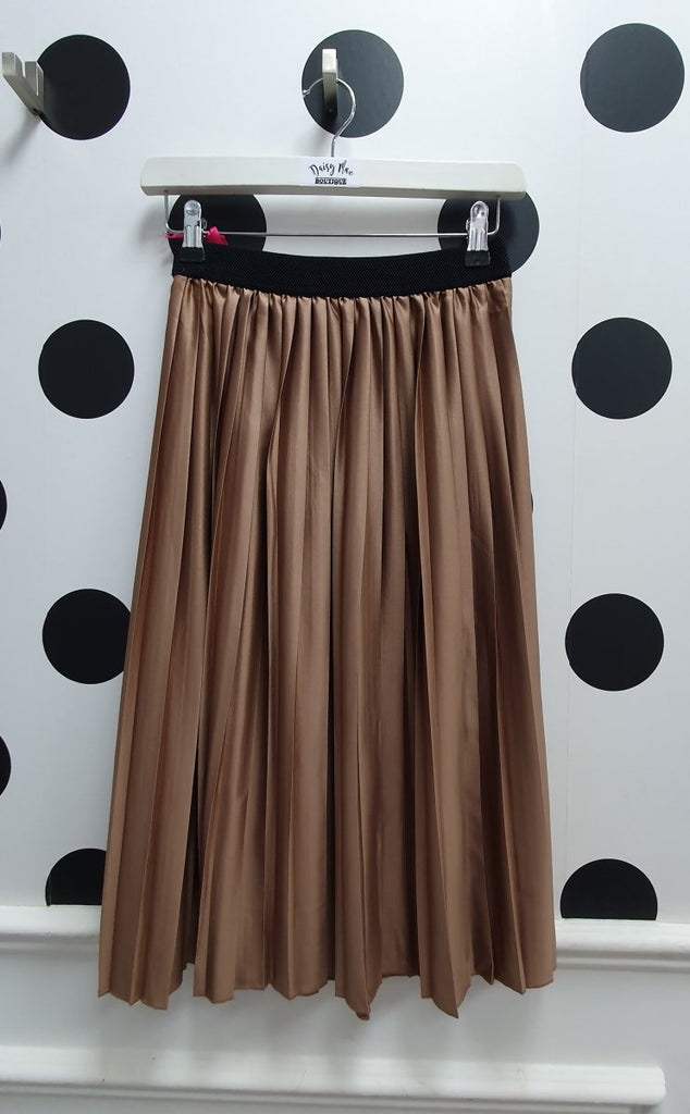 Amber Taupe Satin Pleated Skirt - Daisy Mae Boutique