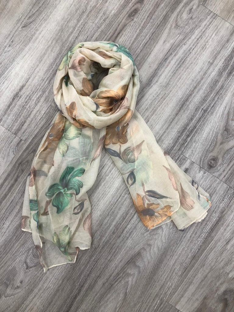 Beige Floral Scarf - Daisy Mae Boutique