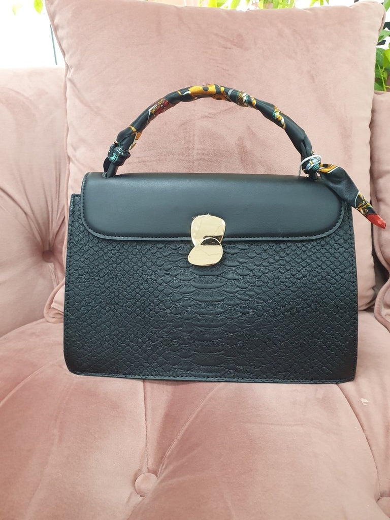 Daisy Mae Black Designer Style Scarf Handle Grab Bag - Daisy Mae Boutique