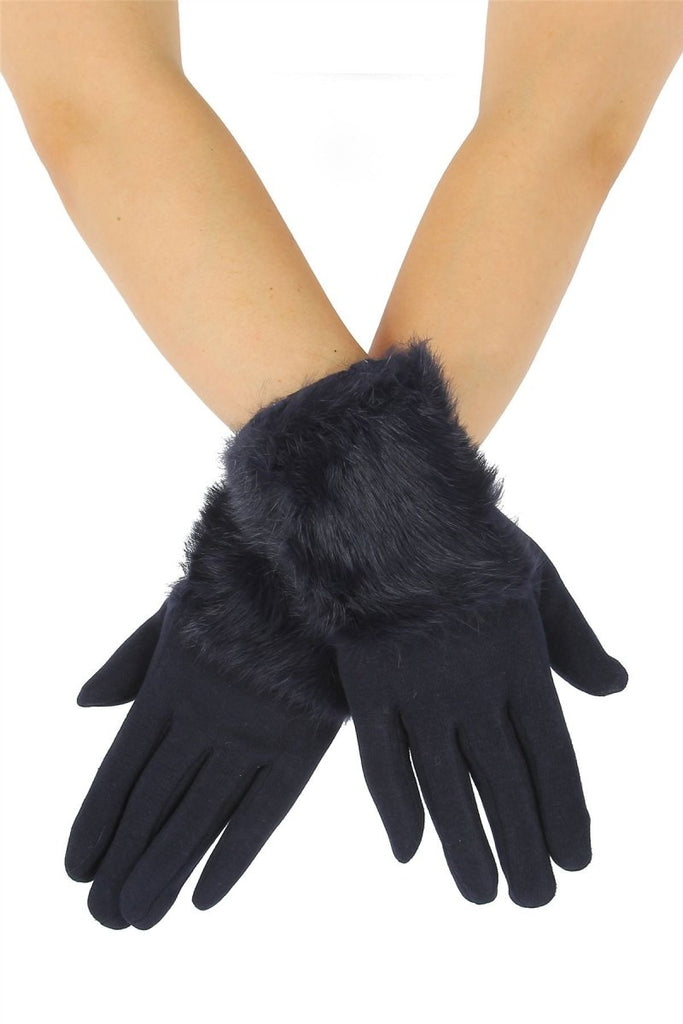 Daisy Mae Navy Faux Fur Trim Gloves - Daisy Mae Boutique