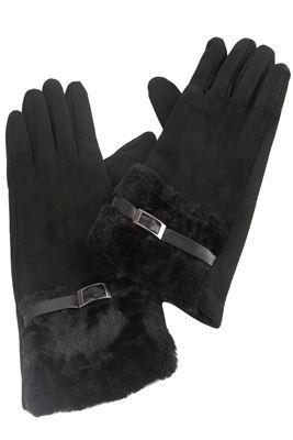 Daisy Mae Side Buckled Faux Fur Edge Black Gloves - Daisy Mae Boutique