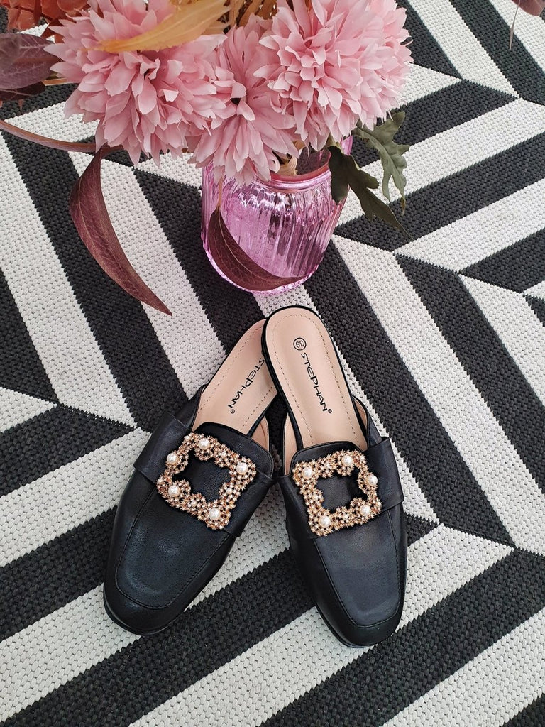 DMB Black Embellished Mules - Daisy Mae Boutique