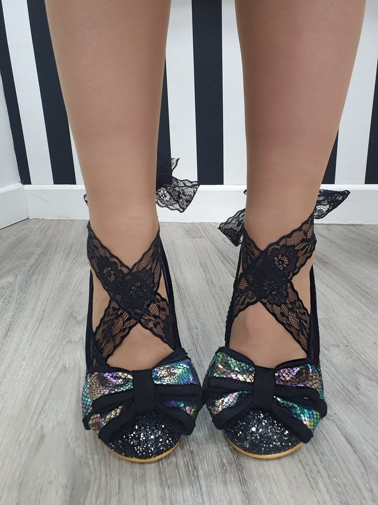 DMB Black Lace Criss Cross Strap Ankle Socks - Daisy Mae Boutique