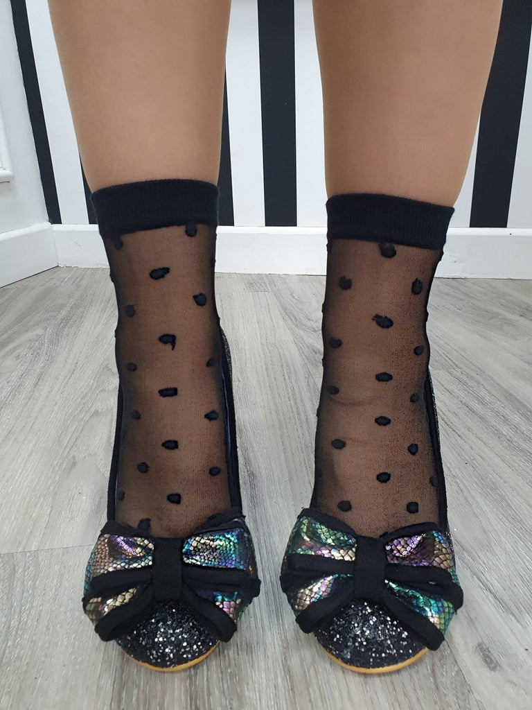 DMB Black Mesh Polka Dot Ankle Socks - Daisy Mae Boutique