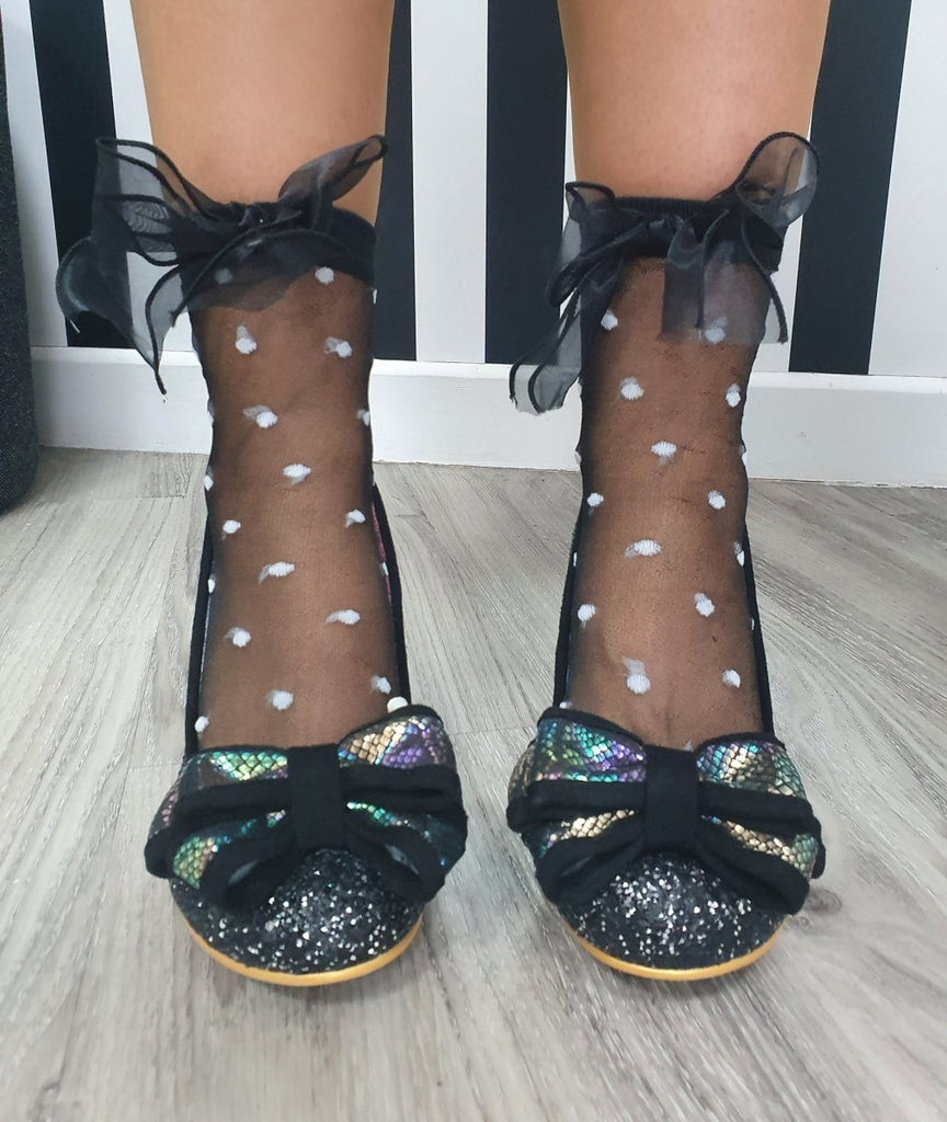 DMB Black/White Polka Dot Bow Ankle Socks - Daisy Mae Boutique