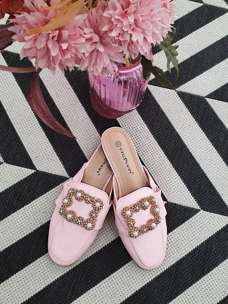 DMB Pink Embellished Mules - Daisy Mae Boutique