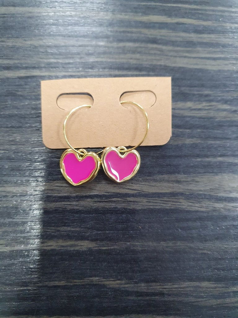 DMB Pink Heart Hoop Earrings - Daisy Mae Boutique