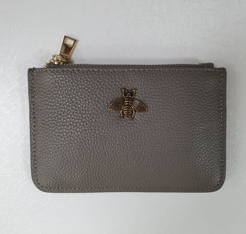 Grey Leather Bee Coin Purse - Daisy Mae Boutique