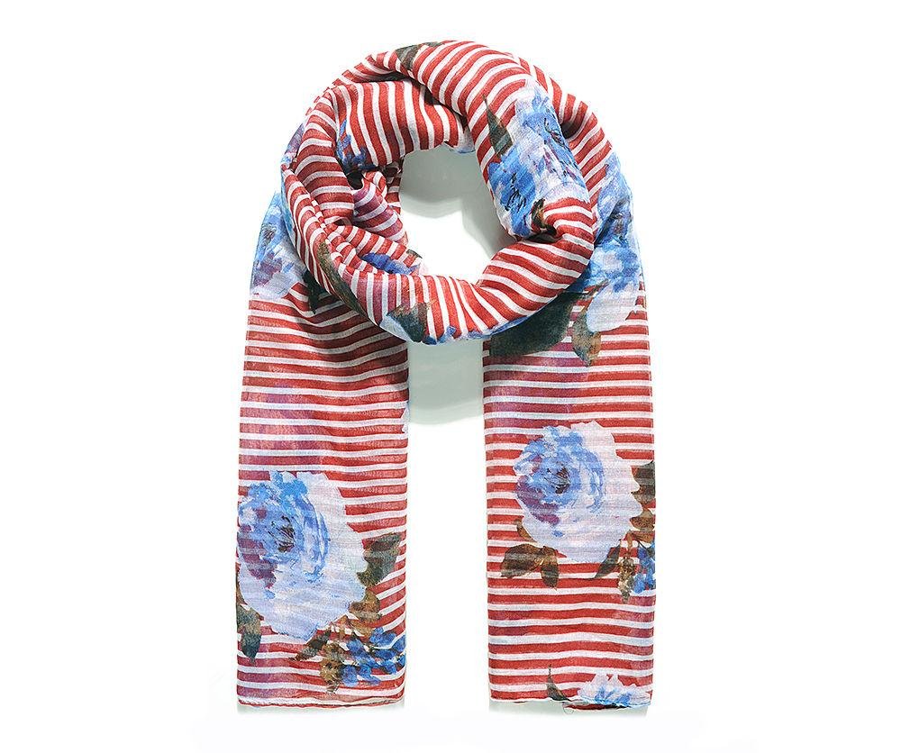 JC Red Stripe Meadow Floral Print Scarf - Daisy Mae Boutique