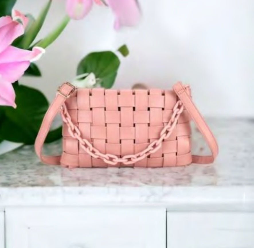 JG Pink Woven Handbag - Daisy Mae Boutique