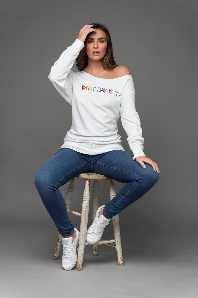 JS What Day Is It Oversized Sweatshirt White - Daisy Mae Boutique