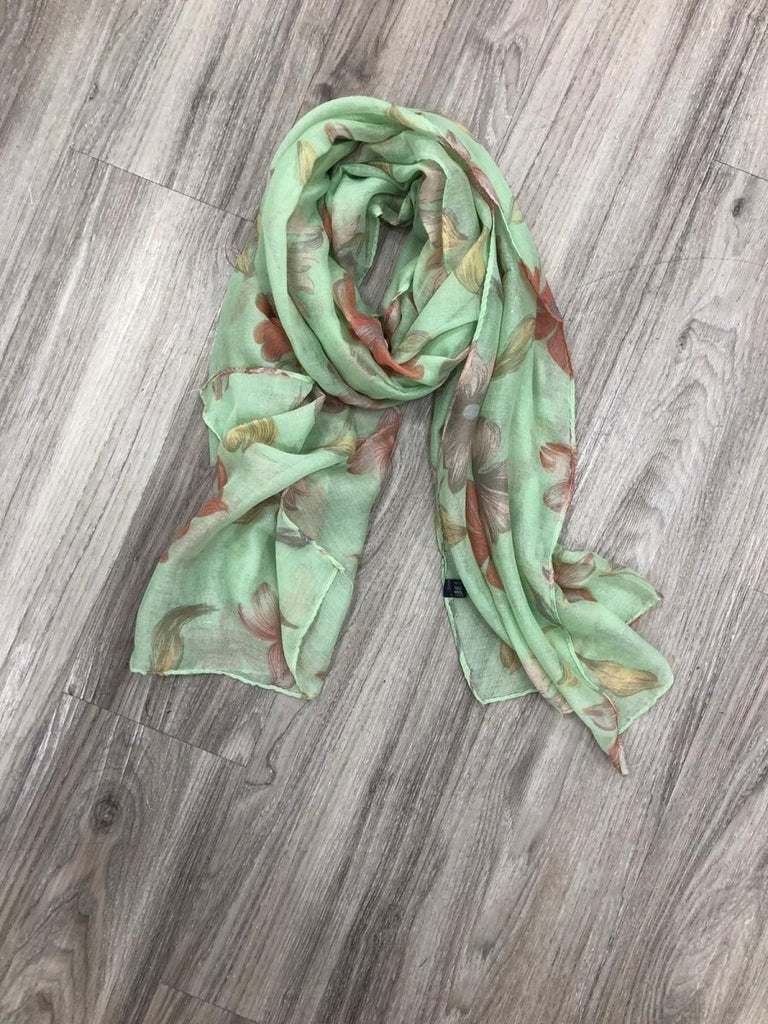 Light Green Floral Scarf - Daisy Mae Boutique