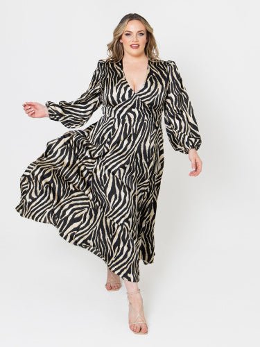 Lovedrobe Luxe Zebra Print Midaxi Dress with Balloon Sleeves - Daisy Mae Boutique
