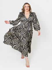 Lovedrobe Luxe Zebra Print Midaxi Dress with Balloon Sleeves