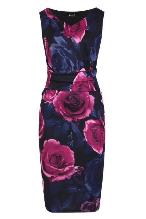 LV Jocelyn Navy Grand Rose Wiggle Dress - Daisy Mae Boutique