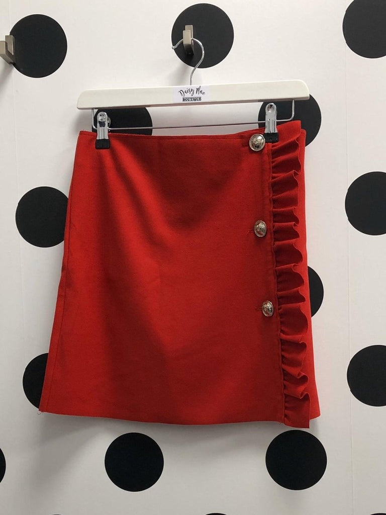 MB Red Button Mini Skirt - Daisy Mae Boutique