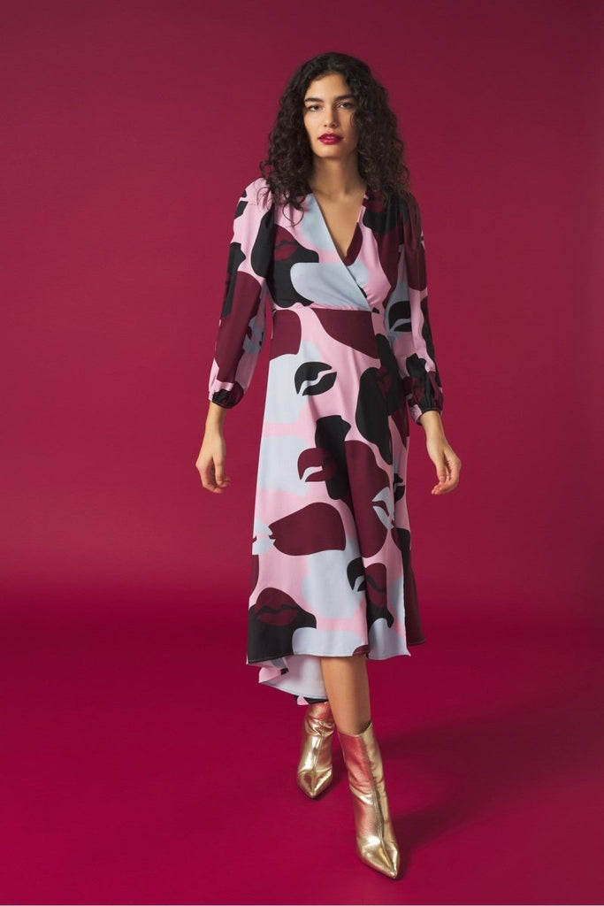 Minueto Bardott Pink & Mauve Abstract Dress - Daisy Mae Boutique