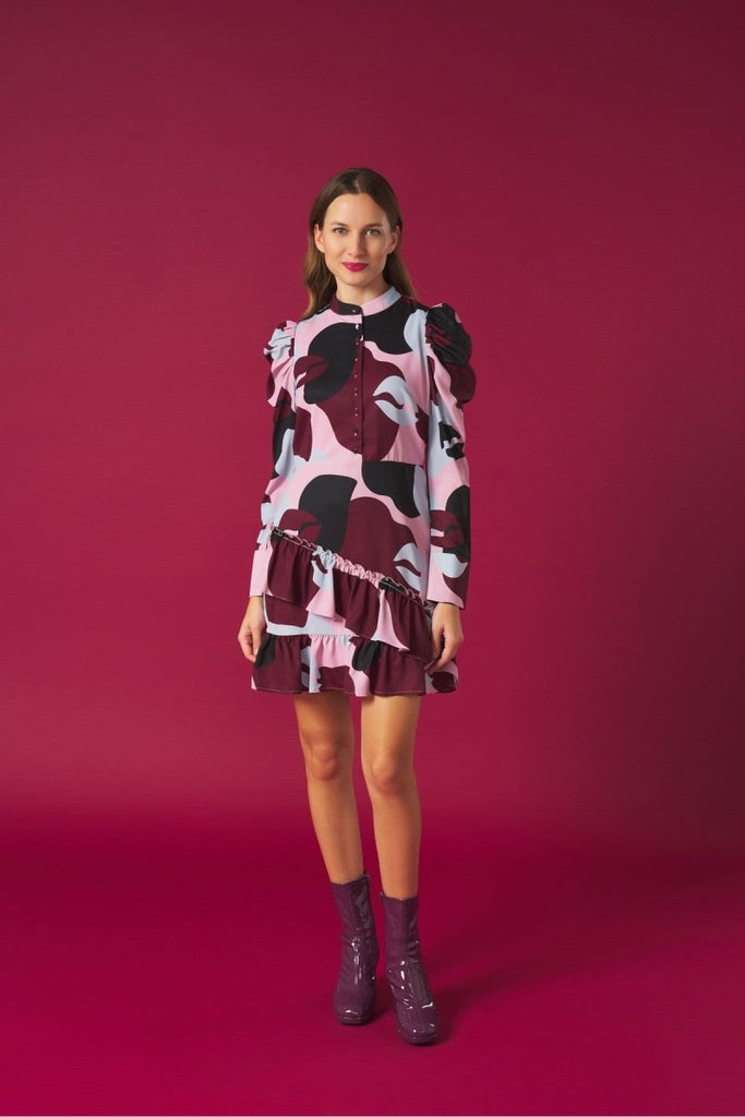 Minueto Brigitte Pink & Mauve Abstract Dress - Daisy Mae Boutique