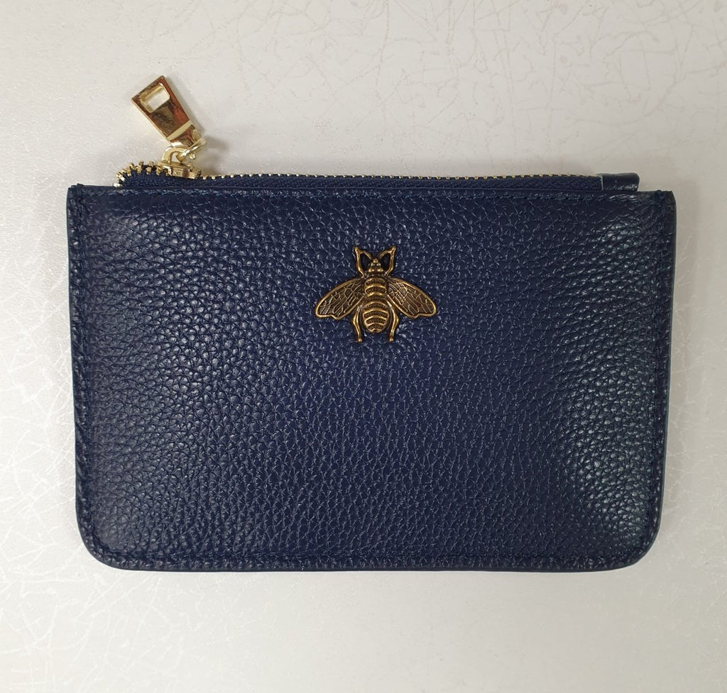 Navy Leather Bee Coin Purse - Daisy Mae Boutique