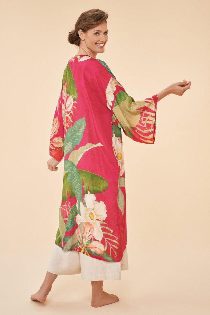 Powder Delicate Tropical Floral Kimono Gown Dark Rose - Daisy Mae Boutique