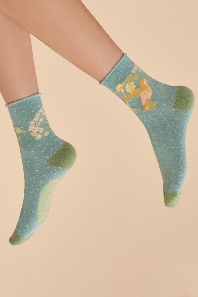 Powder Hummingbird Socks Aqua - Daisy Mae Boutique