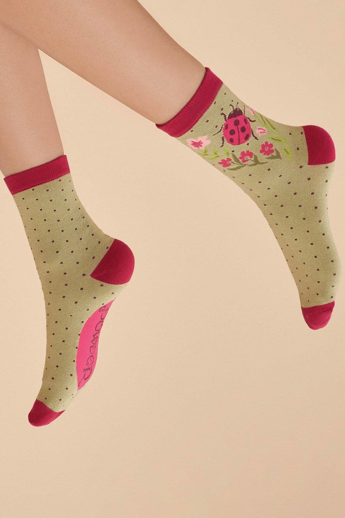 Powder Ladybird Socks Sage - Daisy Mae Boutique