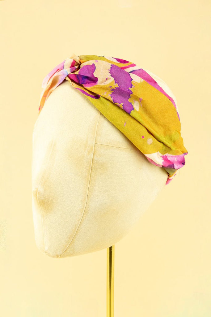 Powder Mustard Orchid Print Elasticated Headband - Daisy Mae Boutique