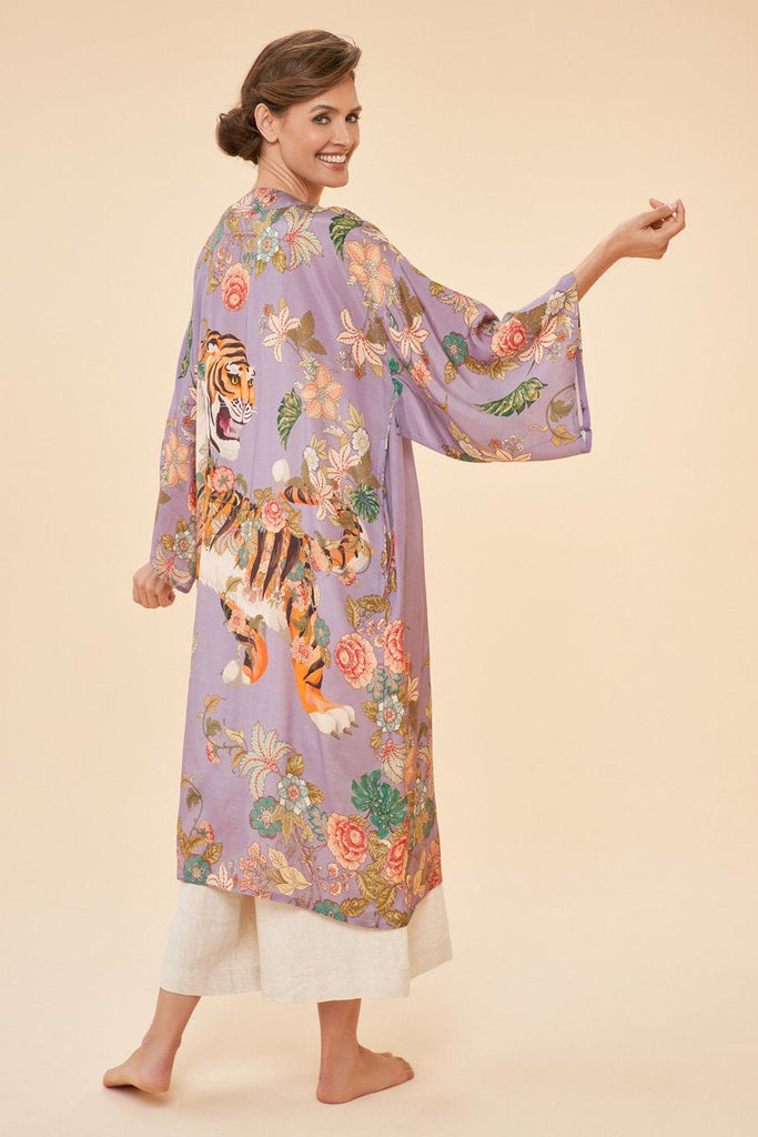 Powder Prancing Tiger Kimono Gown - Daisy Mae Boutique