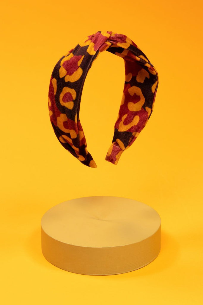 Powder Printed Velvet Leopard Damson / Mustard Headband - Daisy Mae Boutique