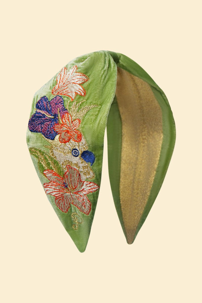 Powder Satin Embroidered Headband Cockatoo - Daisy Mae Boutique