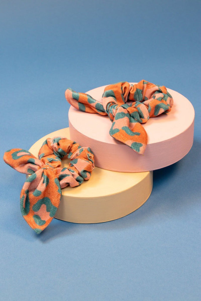 Powder Velvet Scrunchies Coral Teal 2 Pack - Daisy Mae Boutique
