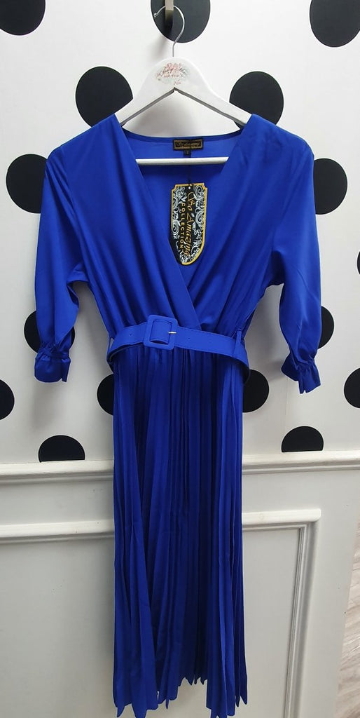 SA Blue Frill Sleeve Dress - Daisy Mae Boutique